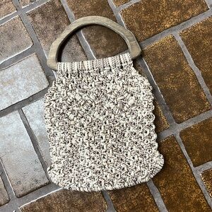 Vintage Handmade Macrame Wooden Handled Purse